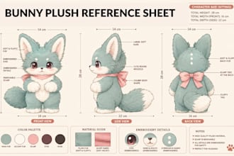 create a professional plush character reference sheet