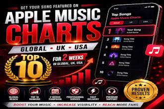 chart song on apple music charts, global UK, USA for 2 weeks on top 10
