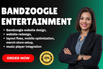 redesign you music entertainment website for your career, bandzoogle merch store