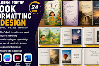 design children, poetry book formatting, memoir, novel ebook for amazon