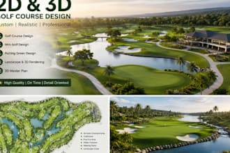 design custom 2d and 3d golf course, mini golf, putting green, golf landscape