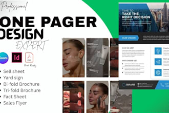 design one pager, bifold, trifold, sales flyer sell sheet, yard sign fact sheet