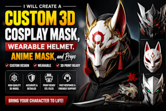 create a custom 3d cosplay mask, wearable helmet, and props
