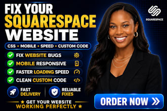 fix squarespace bugs, CSS, layout errors and speed issues fast