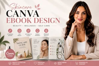 design skincare canva ebook, beauty wellness guide, self care PDF workbook