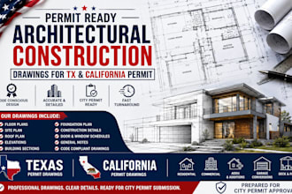 draft permit ready architectural construction drawings for tx california permit