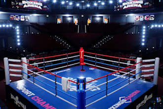 design a realistic 3d boxing arena, wrestling ring and fight venue