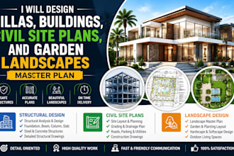 design villas buildings, civil site plans, and garden landscapes master plan