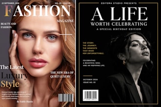 design magazine cover, layout, catalog, journal, and ebook