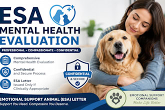 provide mentai health evaluation for esa request esa letter
