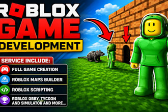 develop a complete roblox game, scripting, obby, tycoon, simulator and map