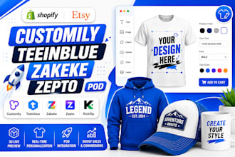 setup customily teeinblue zakeke zepto etsy shopify pod product personalization