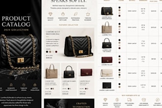 design luxury product catalog, sell sheet, line sheet wholesale catalog