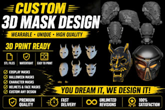 design 3d mask, 3d helmet, eva foam, custom mask, cosplay armor for 3d printing