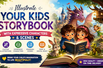 illustrate your kids storybook with expressive characters and scenes