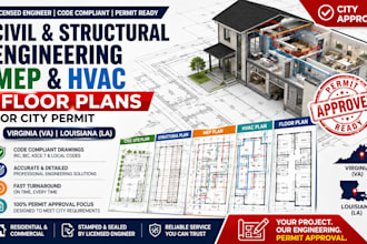 civil, structural engineering mep hvac floor plan for city permit in virginia la