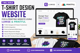 build t shirt design website, pod, printing website using lumise and printful