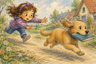 illustrate early reader childrens storybooks with hand drawn art