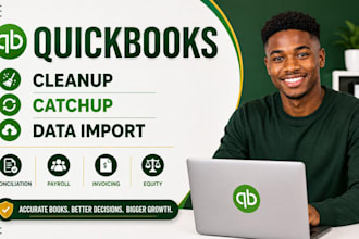quickbooks cleanup catchup data import  reconciliation payroll invoicing equity