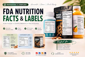 create fda nutrition facts, food labels and supplement facts for packaging