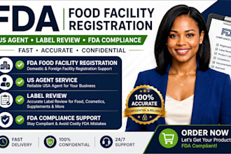 do fda food facility registration, US agent, and label review support