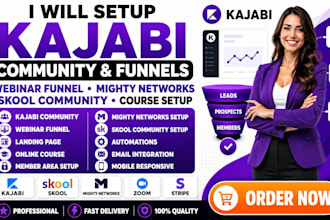 setup kajabi community, kajabi webinar funnel, mighty networks, skool community