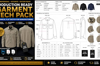 make production ready garment tech pack technical flat sketch for manufacturers