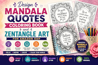 design mandala quotes coloring book and zentangle art for amazone KDP