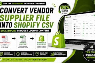 convert vendor supplier file into shopify CSV bulk import product upload content