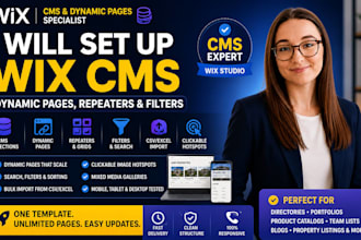 set up wix cms collections, dynamic pages, repeaters and filters for wix site