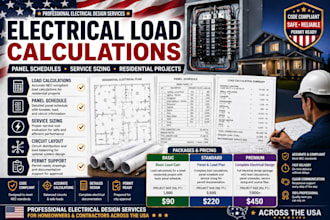 prepare electrical load calculations panel schedules and service sizing plans