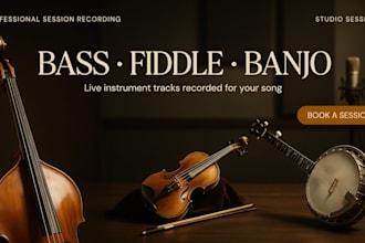 record professional bass guitar, fiddle, live banjo track for your song