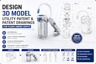 design, 3d model, utitlity patent and patent drawning for filling  under uspto