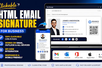 do clickable HTML email signature for business, outlook, gmail with qr code