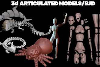 sculpt 3d articulated model 3d flexi toy, bjd articulated doll for 3d printing