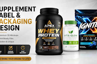 design supplement label, bottle label, product packaging, box and pouch design