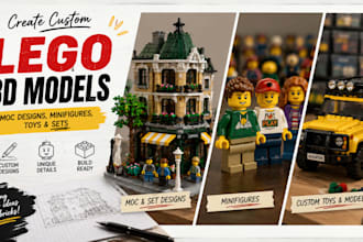 create custom lego 3d models, moc designs, minifigures, toys and sets