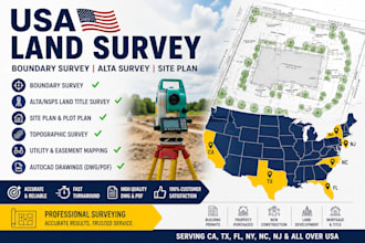 usa land survey, boundary survey, alta survey, site plan ca tx fl ny nc nj