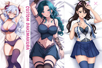 draw custom dakimakura body pillow art for anime oc vtuber furry character art