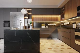 do 3d kitchen design, interior design, kitchen cabinets with 3d rendering