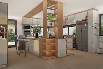 create modern 3d kitchen interior design cabinets dinning room storage 3d render