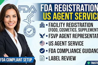 us fda registration, fsvp compliance, fda US agent service, and label review