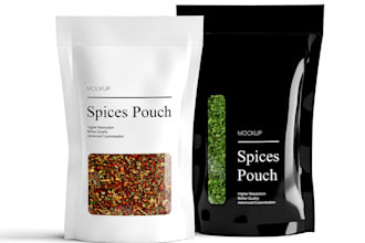 design spice, seasoning, herb, BBQ rub, salt pouch , chili oil, ketchup  label
