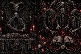 draw dark occult horror illustration for album cover and artwork