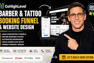 design gohighlevel barber funnel ghl tattoo studio booking highlevel website