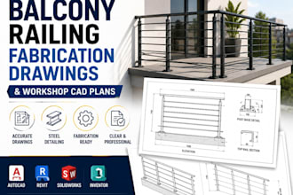 create balcony railing fabrication drawings and workshop cad plans