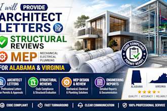 provide architect letters, structural reviews, and mep for alabama and virginia