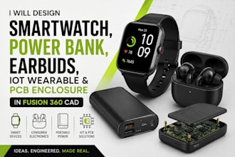 design smartwatch, earbuds, power bank, iot wearable and pcb in fusion 360