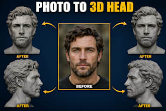 sculpt realistic 2d photo to 3d head bust, portrait, stl model for 3d printing