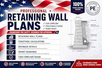 design retaining wall plans structural calculations drainage details and permit